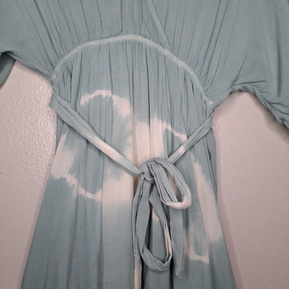 Lulus Womens Tie-Dye Dusty Sage  Kimono Slv Wrap Maxi Dress Pullover Oversized S - Picture 8 of 15